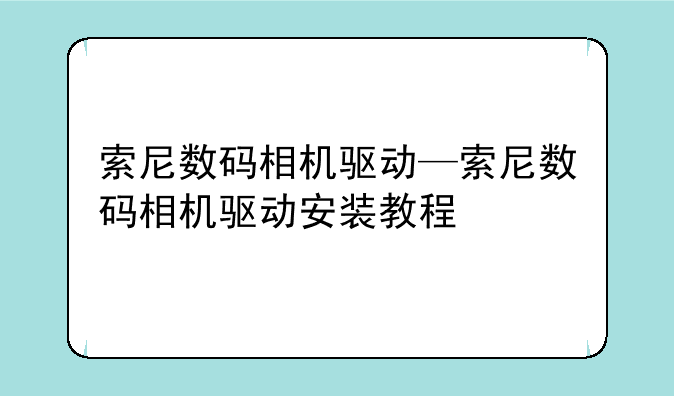 索尼数码相机驱动—索尼数码相机驱动安装教程